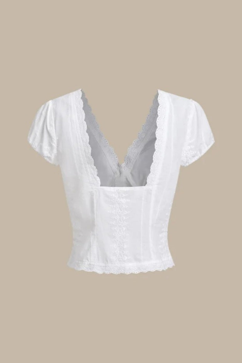 White Textured Cap Sleeve Top