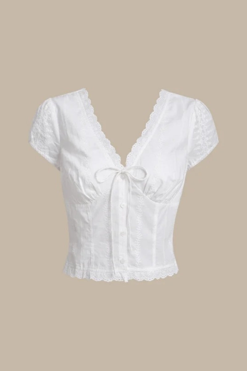 White Textured Cap Sleeve Top